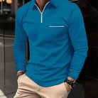 Long Sleeve Polo Shirt - Collared - Quarter Zip - Polo Shirts - Men's Clothing-Men Winter Shirt-Chaps of London-Blue-S-Chaps of London