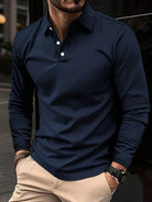 Long Sleeve Polo Shirt - Men's Plain Collared Button Neck Polo Shirt-Men's Long-Sleeve Polo Shirt-Chaps of London-Dark Blue-S-Chaps of London