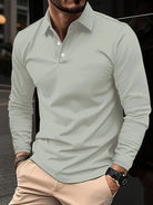 Long Sleeve Polo Shirt - Men's Plain Collared Button Neck Polo Shirt-Men's Long-Sleeve Polo Shirt-Chaps of London-Light Gray-S-Chaps of London