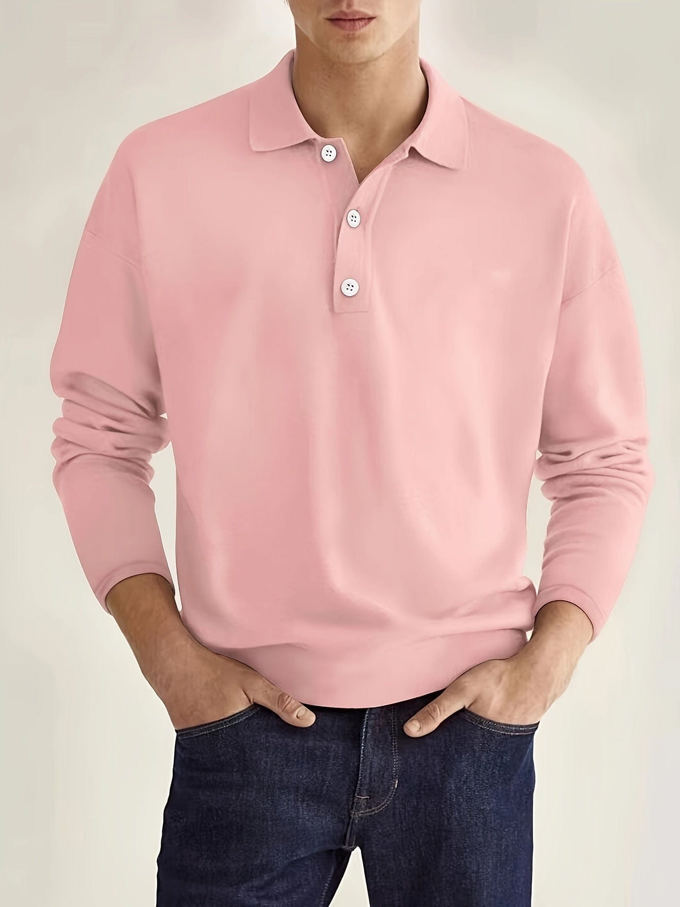 Long Sleeve Polo Shirt - Men's Plain Collared Button Neck Polo Shirt-Men's Long-Sleeve Polo Shirt-Chaps of London-Pink-S-Chaps of London