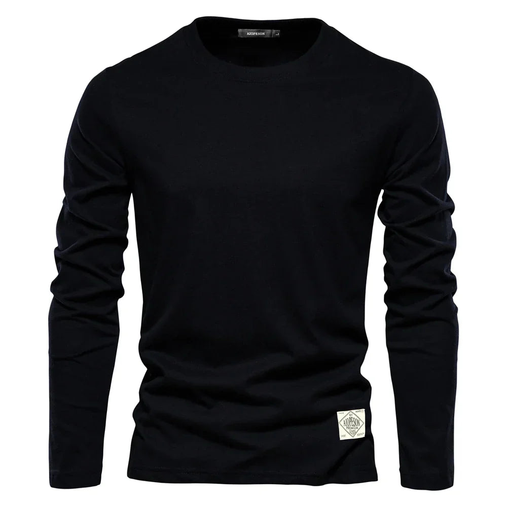 Long Sleeve T-Shirt | Crew Neck | Plain | Long Sleeve Vest | Men's Clothing-T-shirt man-Chaps of London-Black-S-Chaps of London