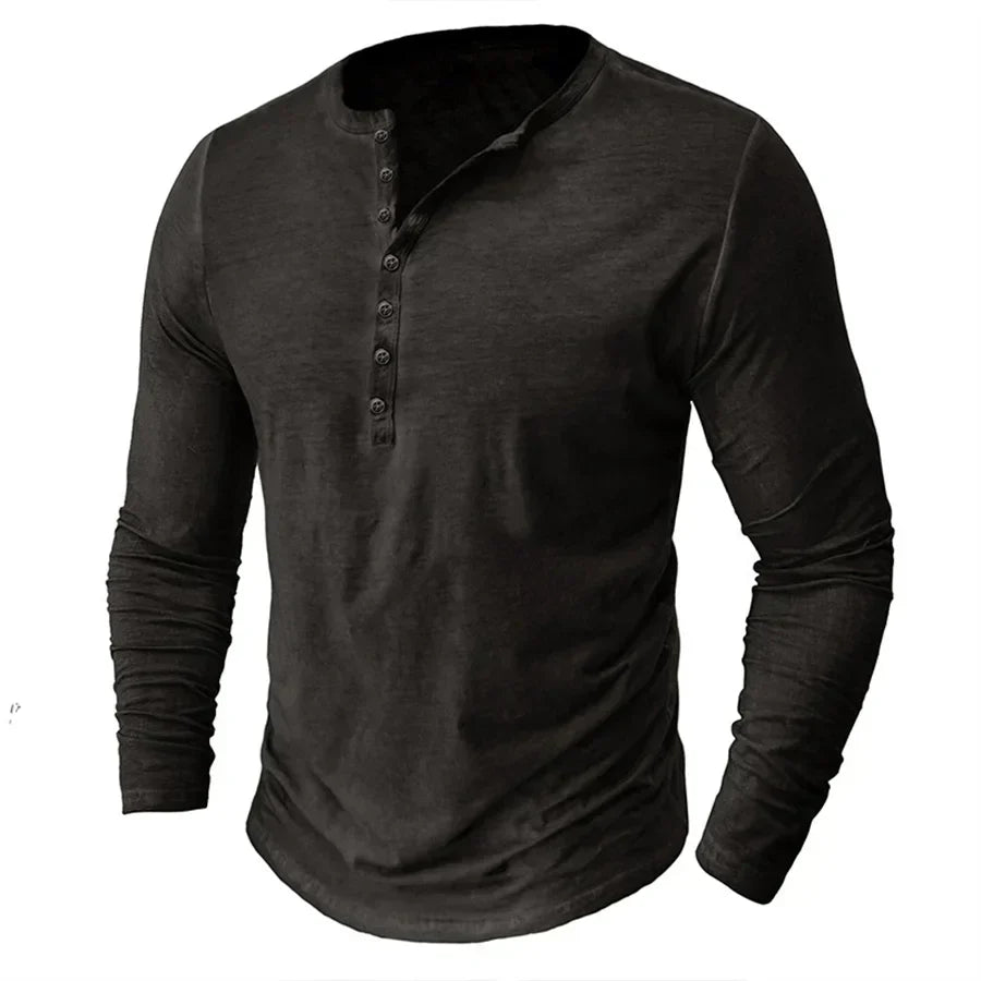 Long Sleeve T-Shirt - Half Buttoned - Pullover - Henley Shirt - Men's Shirt-Shirt heren-Chaps of London-Dark Gray-S-Chaps of London