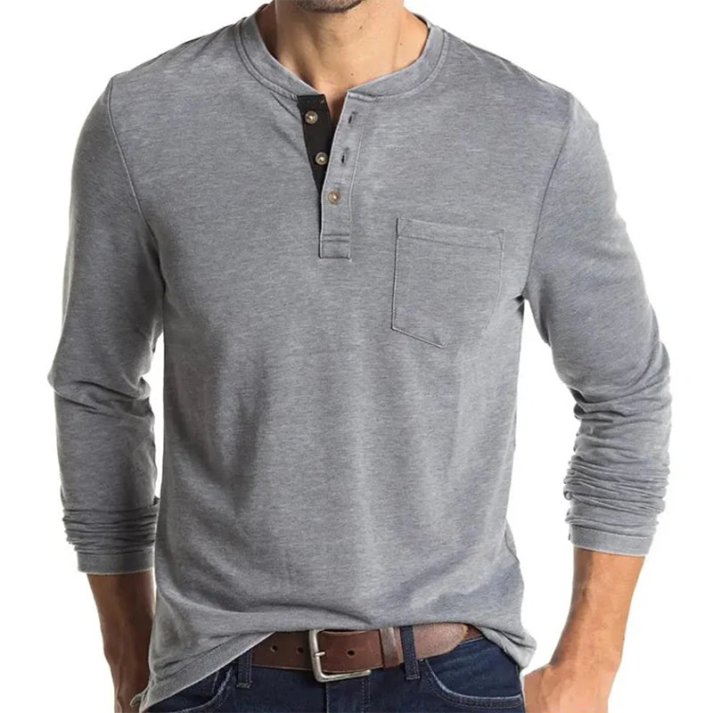 Long Sleeve T-Shirt - Men's Casual Quarter Button Crew Neck Basic Shirt-Men's Pullover-Chaps of London-Chaps of London