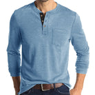 Long Sleeve T-Shirt - Men's Casual Quarter Button Crew Neck Basic Shirt-Men's Pullover-Chaps of London-Light Blue-S-Chaps of London