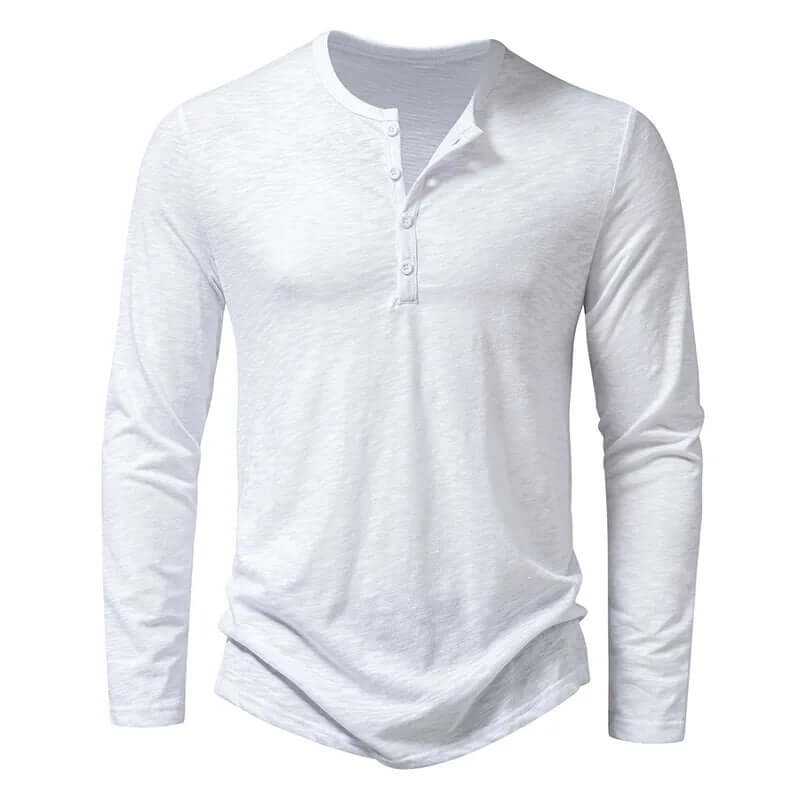 Long Sleeve T-Shirt - Men's Casual Quarter Button Long Sleeve Shirt-Chaps of London-White-S-Chaps of London