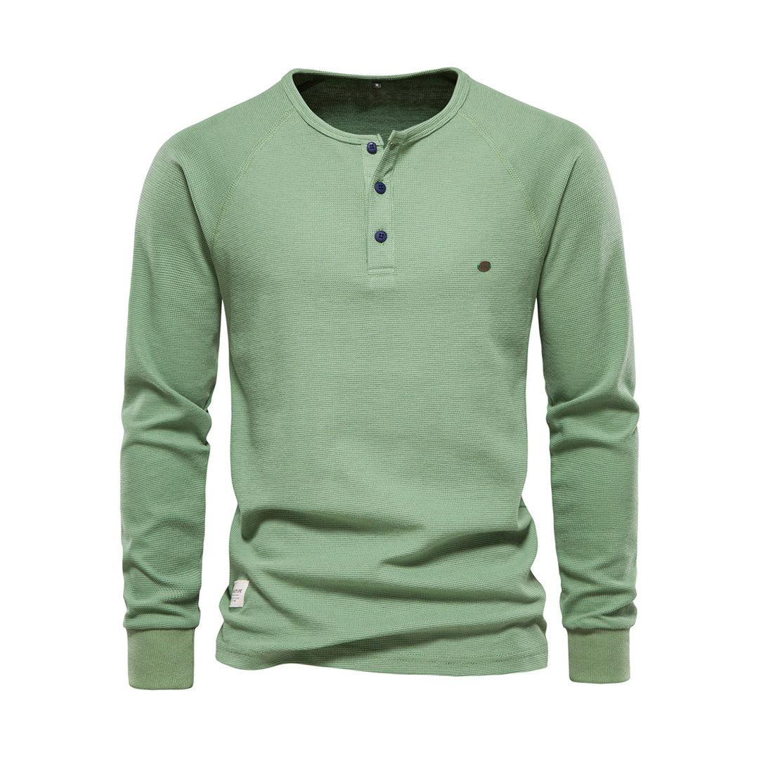 Long Sleeve T-Shirt - Men's Plain Quarter Button Long Sleeve Shirt-Fashion Men Henley All-year-Chaps of London-Green-S-Chaps of London