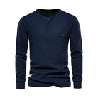 Long Sleeve T-Shirt - Men's Plain Quarter Button Long Sleeve Shirt-Fashion Men Henley All-year-Chaps of London-Navy Blue-S-Chaps of London