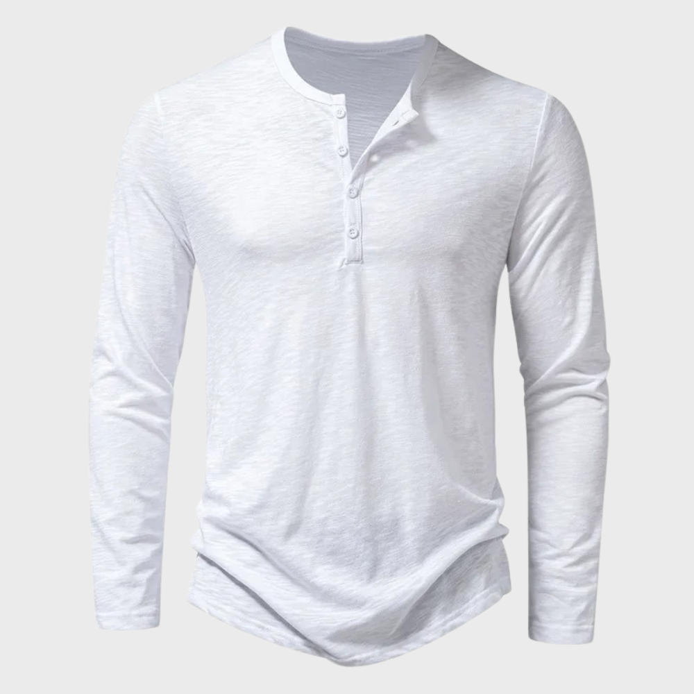 Long Sleeve T-Shirt - Men's Quarter Button Plain Long Sleeve Shirt-Chaps of London-White-S-Chaps of London