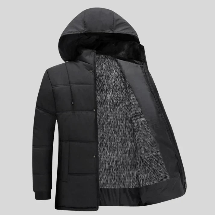 Male Winter Jacket | Hooded | Fur Lined | Puffer Jacket | Men's Padded Jacket-Men's Winter Jacket-Chaps of London-Black-Gray-XS-Chaps of London