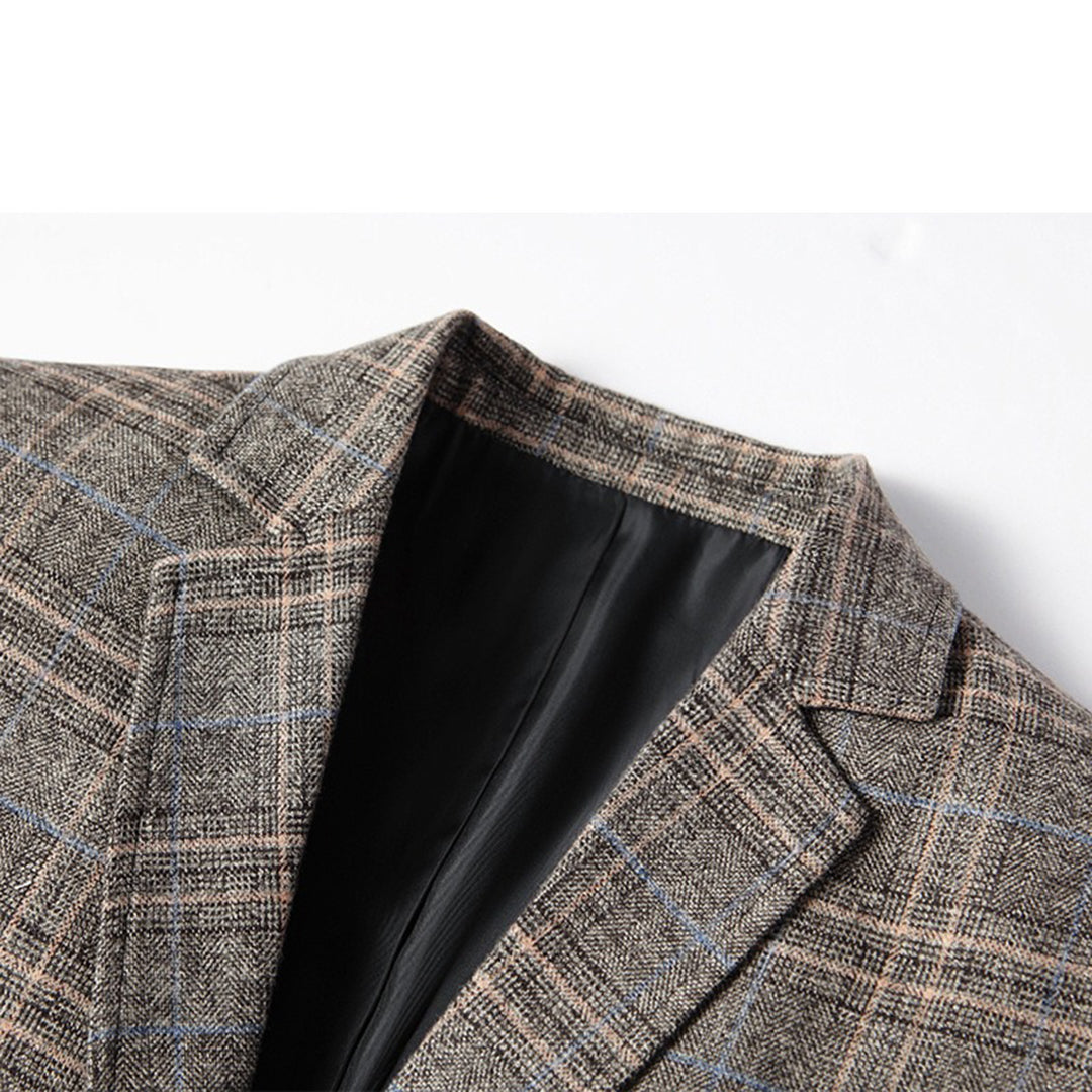 Men's Blazer - Single Breasted - Pockets - Checkered Blazer - Suit Jacket-Fashion Men Blazer Plaid Fall-Chaps of London-Chaps of London