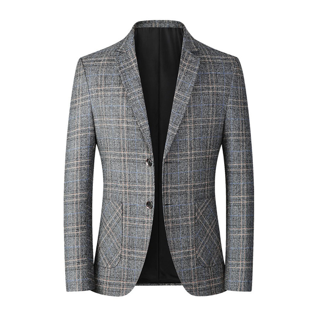 Men's Blazer - Single Breasted - Pockets - Checkered Blazer - Suit Jacket-Fashion Men Blazer Plaid Fall-Chaps of London-Gray-XXS-Chaps of London