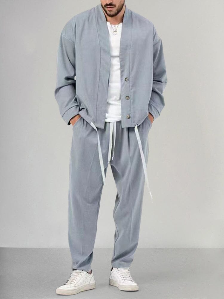 Men's Co-Ord | Loose Fit | Overshirt | Two-Piece Set | Men's Clothing-Chaps of London-Gray-M-Chaps of London