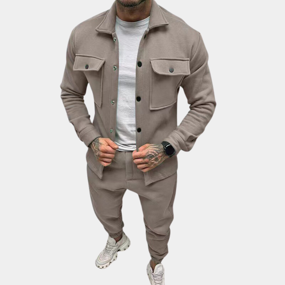 Men's Co-Ord Set - Buttoned Up - Long Sleeve - Two-Piece Set - Men's Clothing-Chaps of London-Camel-S-Chaps of London