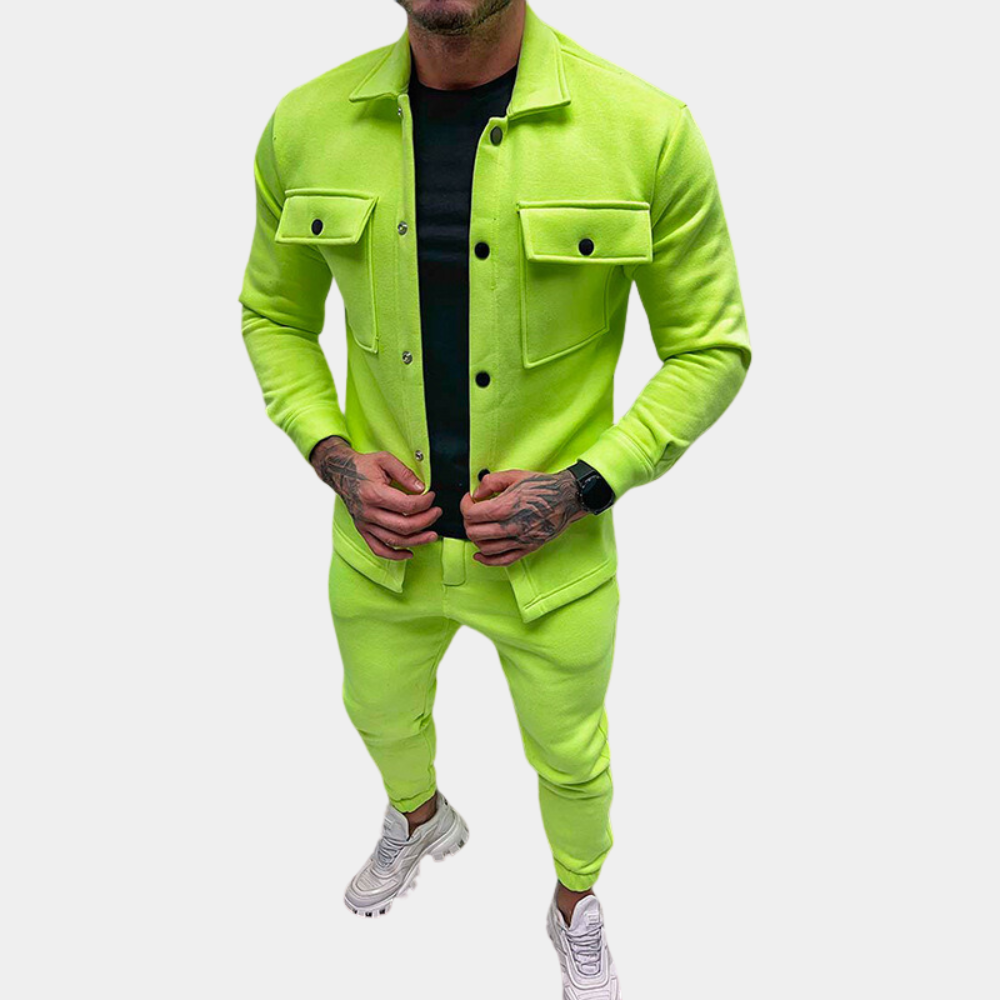 Men's Co-Ord Set - Buttoned Up - Long Sleeve - Two-Piece Set - Men's Clothing-Chaps of London-Green-S-Chaps of London