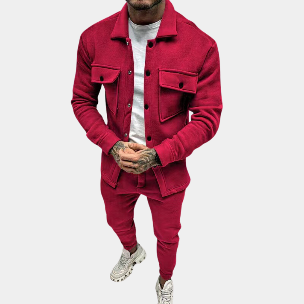 Men's Co-Ord Set - Buttoned Up - Long Sleeve - Two-Piece Set - Men's Clothing-Chaps of London-Red-S-Chaps of London