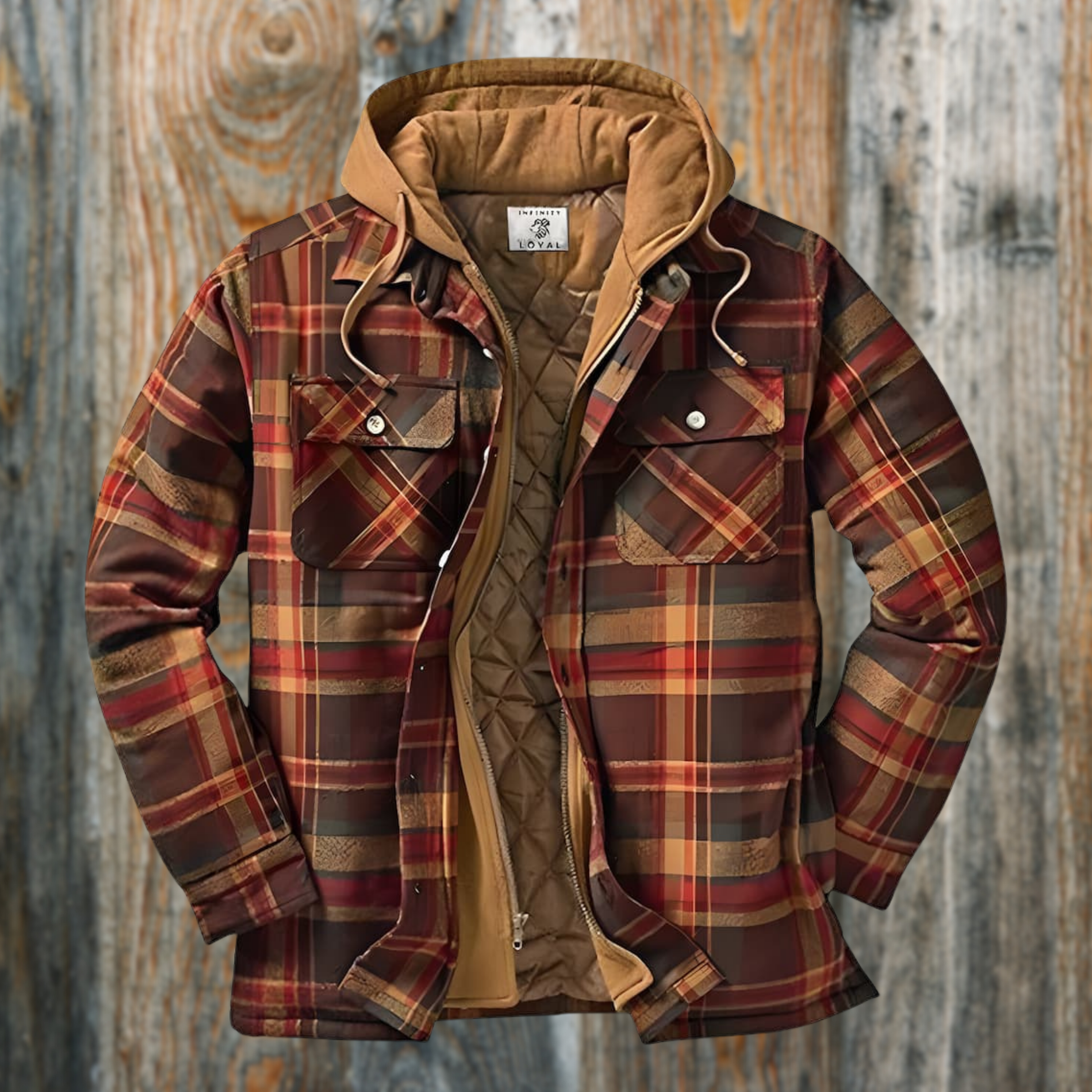 Plaid Jacket - Men's Quilted Liner Hooded Autumn Jacket-Chaps of London-Brown-M-Chaps of London