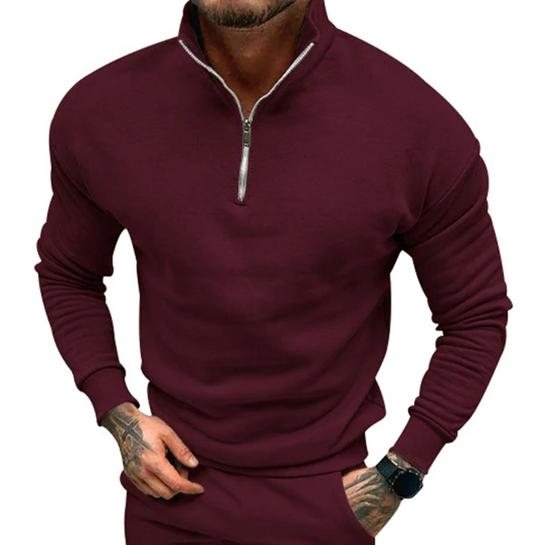 Polo Jumper | Casual | Long Sleeve | Half Zip Sweatshirt | Men's Quarter Zip Sweater-Chaps of London-Burgundy-S-Chaps of London
