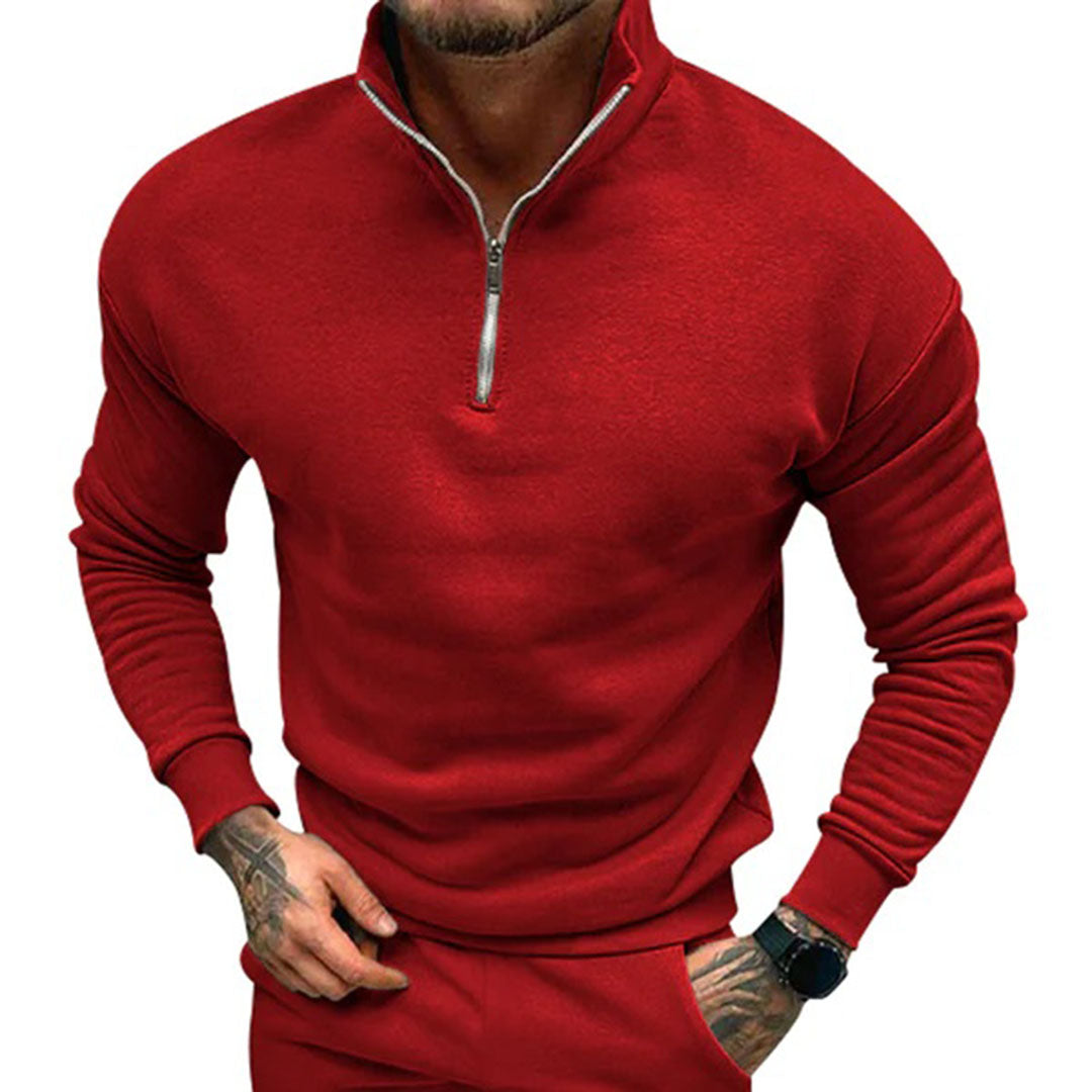 Polo Jumper | Casual | Long Sleeve | Half Zip Sweatshirt | Men's Quarter Zip Sweater-Chaps of London-Red-S-Chaps of London