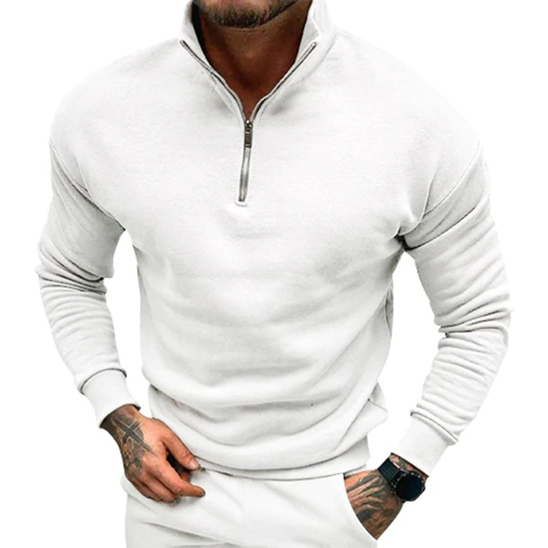 Polo Jumper | Casual | Long Sleeve | Half Zip Sweatshirt | Men's Quarter Zip Sweater-Chaps of London-White-S-Chaps of London
