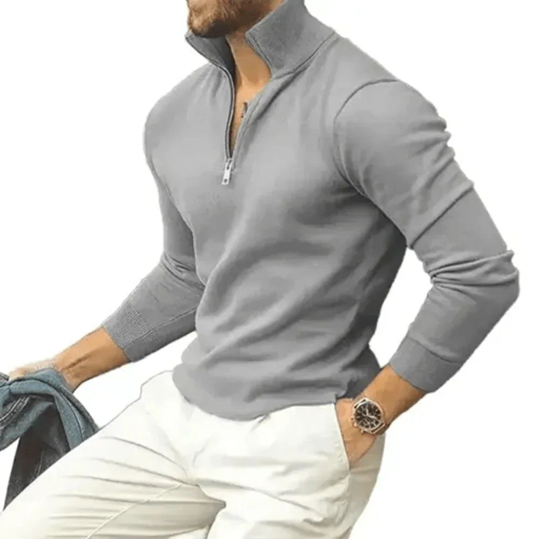 Polo Jumper | Long Sleeve | Pullover | Quarter Zip Jumper | Men's Quarter Zip Sweater-Sweatshirts & Hoodies-Chaps of London-Gray-S-Chaps of London
