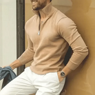 Polo Jumper | Long Sleeve | Pullover | Quarter Zip Jumper | Men's Quarter Zip Sweater-Sweatshirts & Hoodies-Chaps of London-Khaki-S-Chaps of London