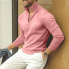 Polo Jumper | Long Sleeve | Pullover | Quarter Zip Jumper | Men's Quarter Zip Sweater-Sweatshirts & Hoodies-Chaps of London-Pink-S-Chaps of London