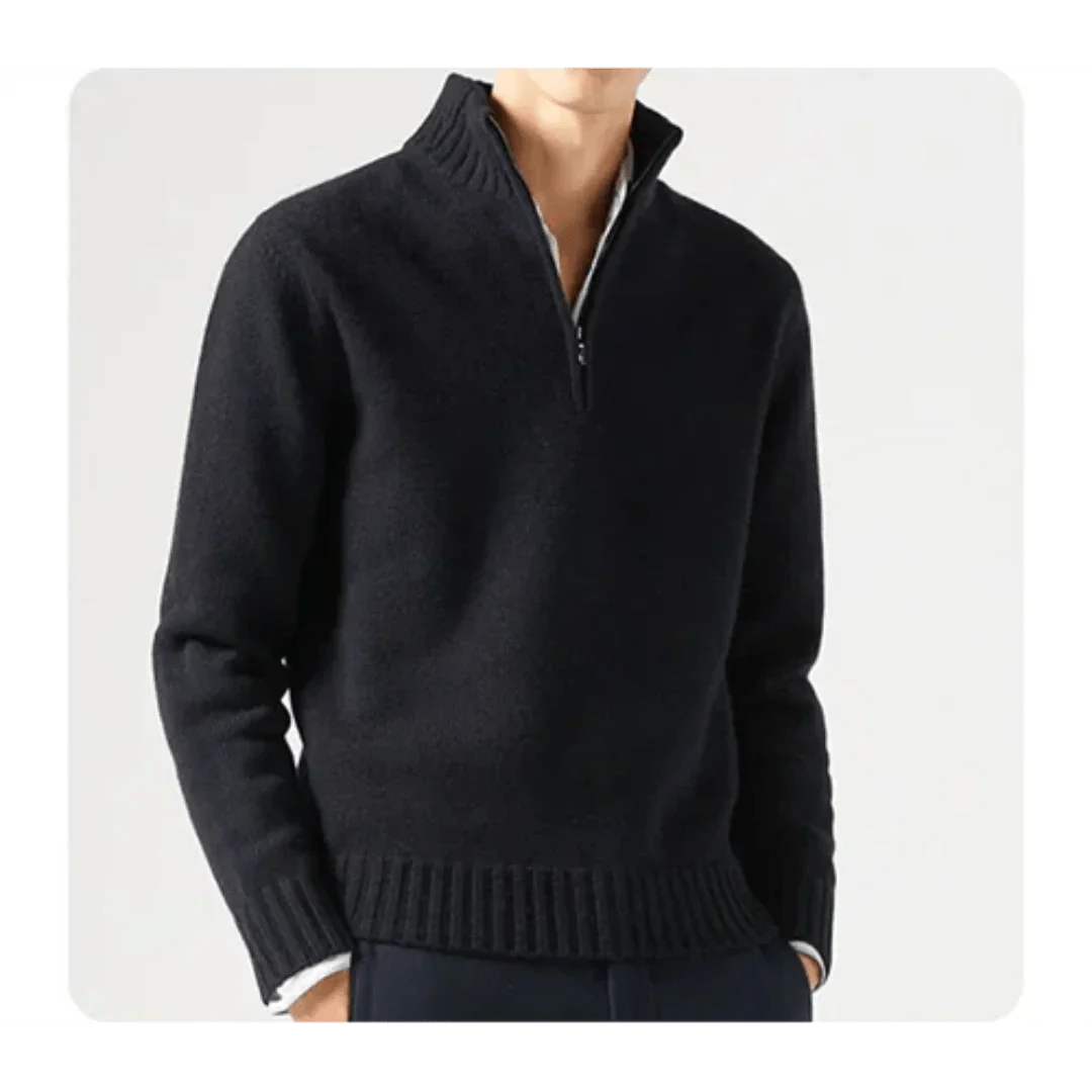 Polo Jumper - Men's Knitted Quarter Zip Sweater Pullover-Chaps of London-Black-S-Chaps of London