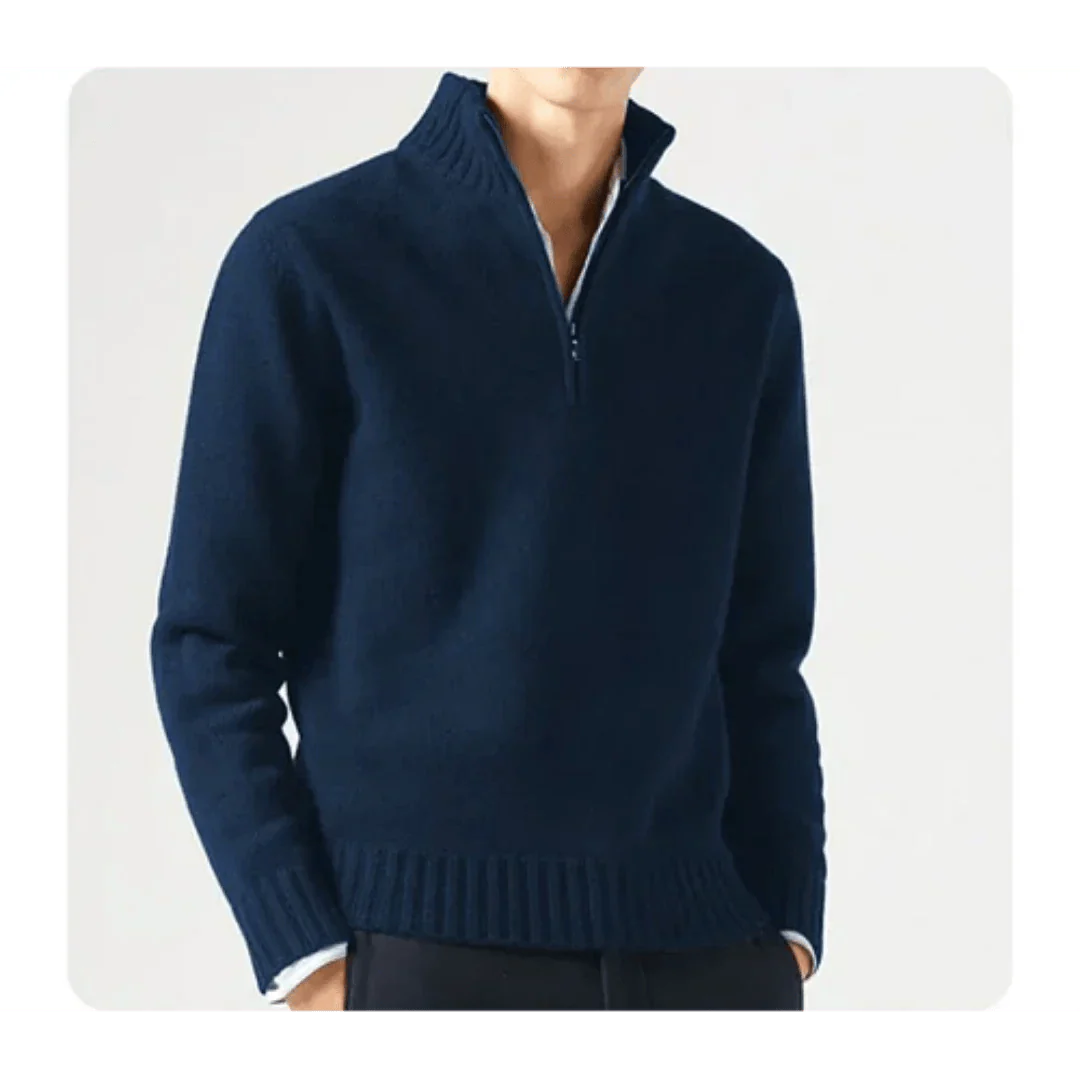 Polo Jumper - Men's Knitted Quarter Zip Sweater Pullover-Chaps of London-Blue-S-Chaps of London