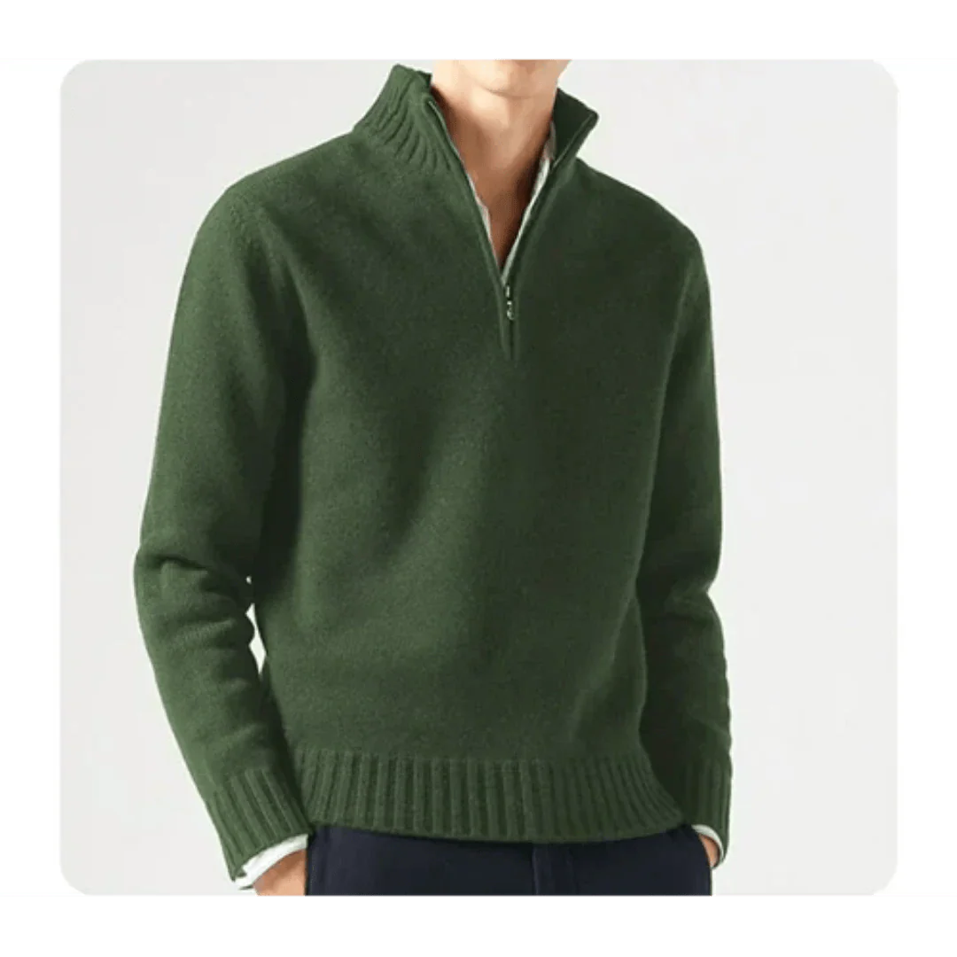 Polo Jumper - Men's Knitted Quarter Zip Sweater Pullover-Chaps of London-Green-S-Chaps of London