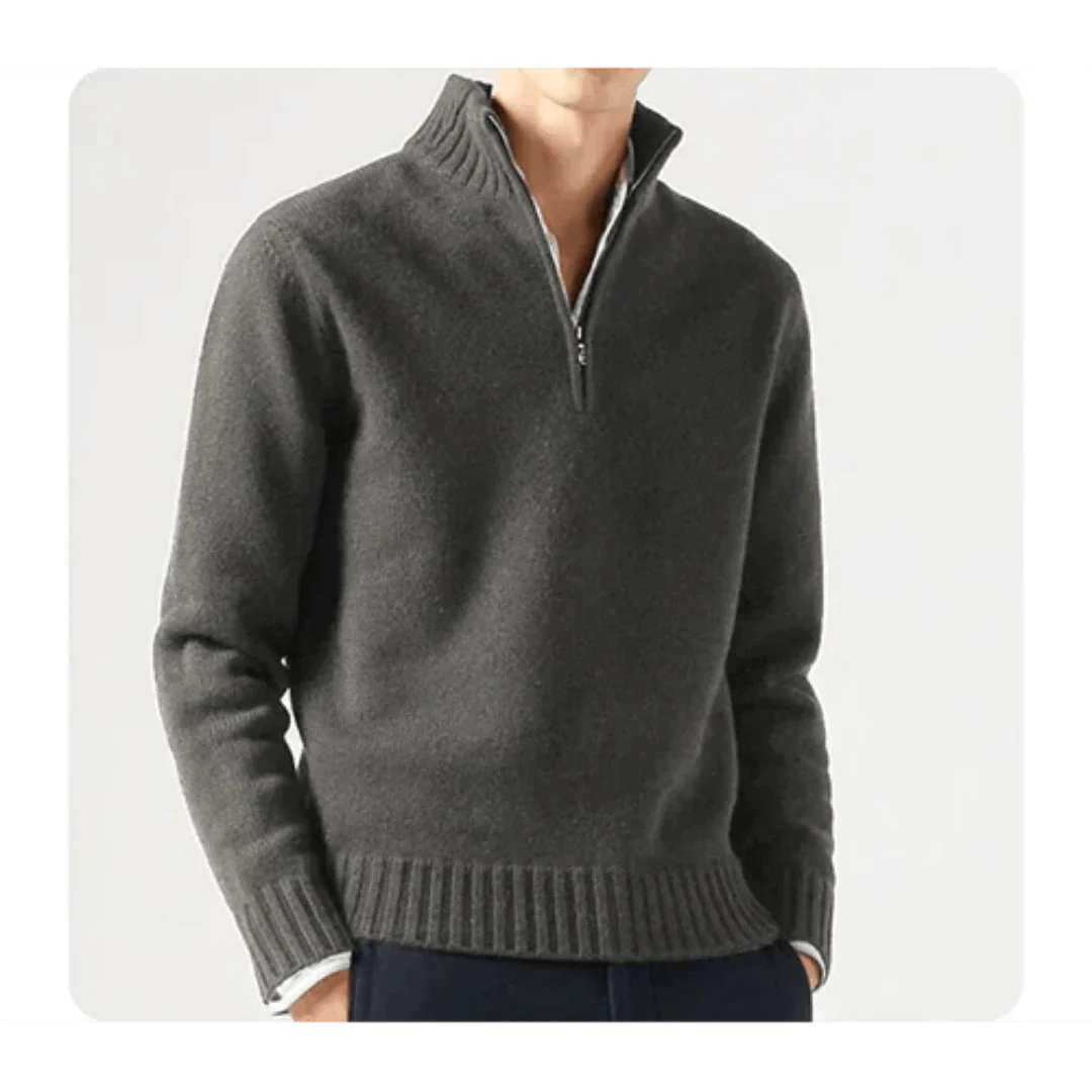 Polo Jumper - Men's Knitted Quarter Zip Sweater Pullover-Chaps of London-Grey-S-Chaps of London