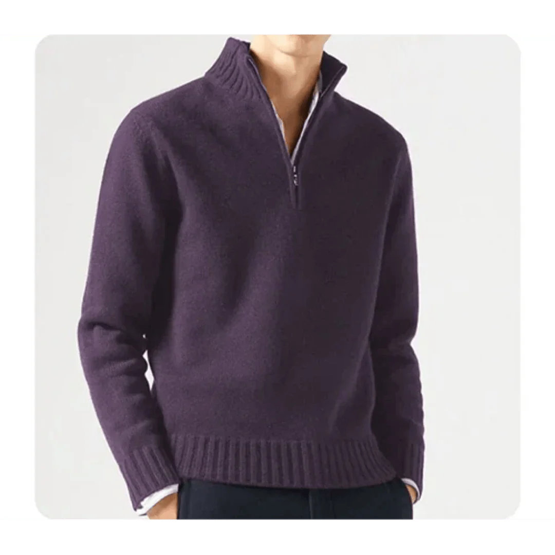 Polo Jumper - Men's Knitted Quarter Zip Sweater Pullover-Chaps of London-Lila-S-Chaps of London