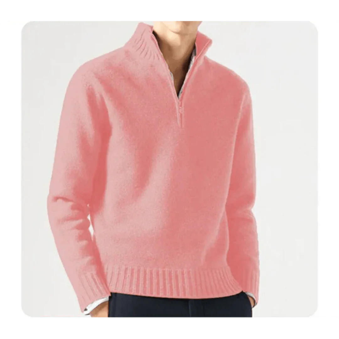 Polo Jumper - Men's Knitted Quarter Zip Sweater Pullover-Chaps of London-Pink-S-Chaps of London