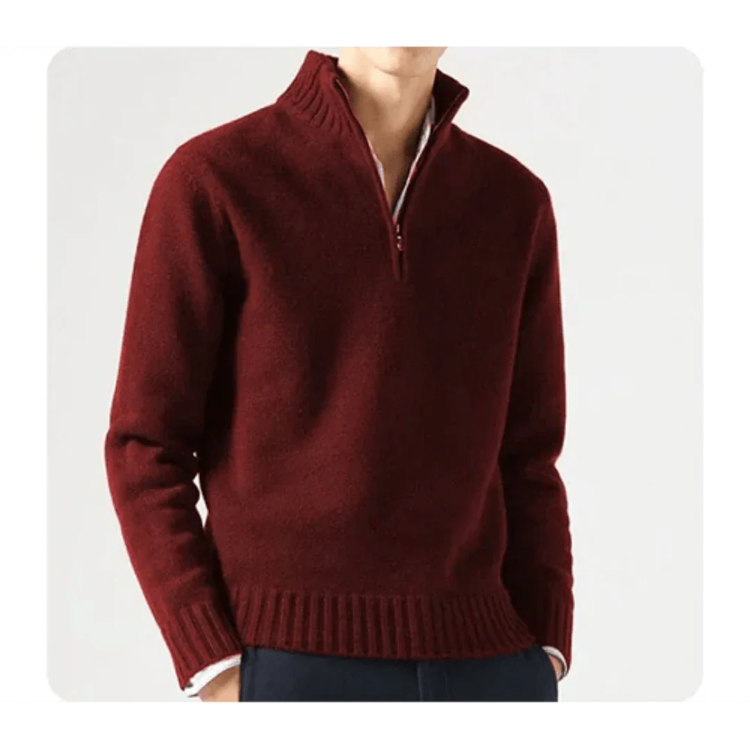 Polo Jumper - Men's Knitted Quarter Zip Sweater Pullover-Chaps of London-Red-S-Chaps of London