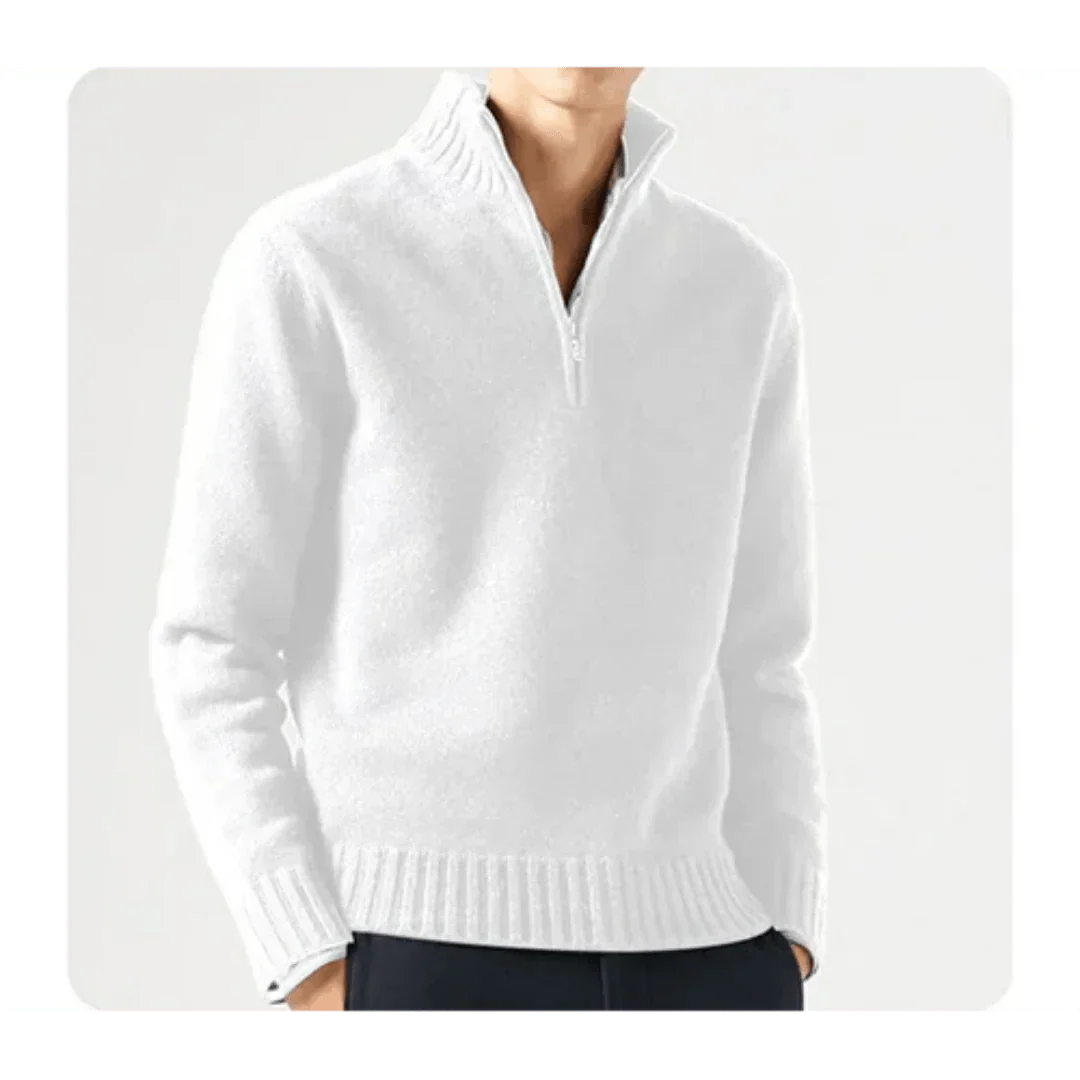 Polo Jumper - Men's Knitted Quarter Zip Sweater Pullover-Chaps of London-White-S-Chaps of London
