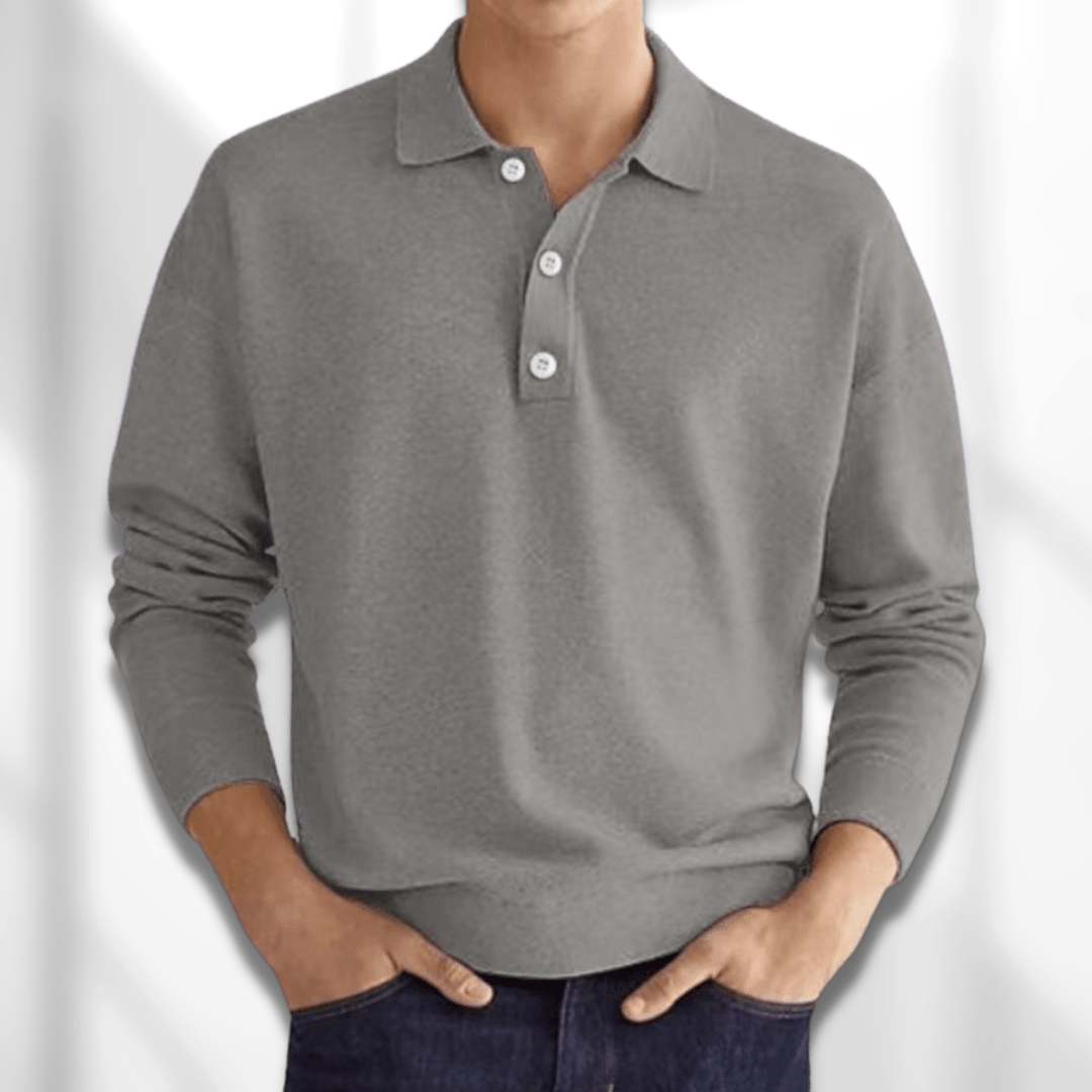 Polo Jumper - Men's Long Sleeve Collared Polo Shirt Sweater-Chaps of London-Grey-S-Chaps of London
