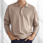 Polo Jumper - Men's Long Sleeve Collared Polo Shirt Sweater-Chaps of London-Khaki-S-Chaps of London