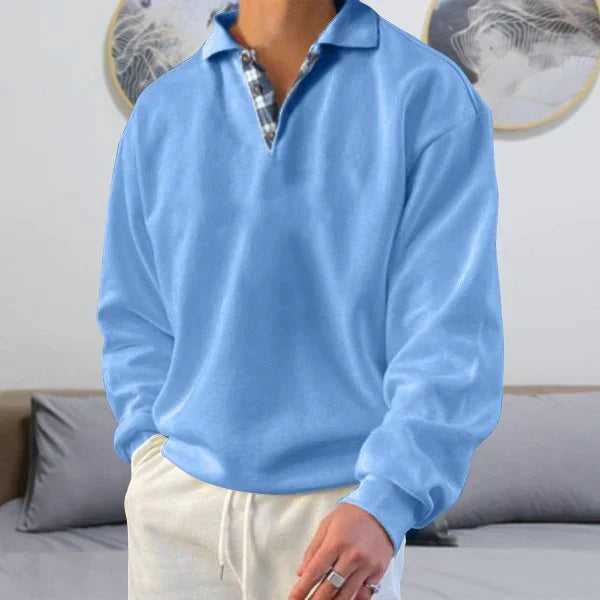 Polo Pullover | Loose Fit | Collared | Polo Sweatshirt | Men's Clothing-Chaps of London-Blue-M-Chaps of London