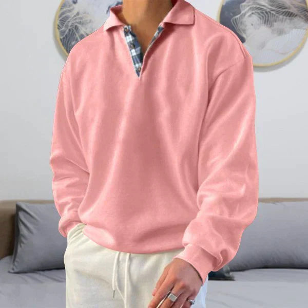 Polo Pullover | Loose Fit | Collared | Polo Sweatshirt | Men's Clothing-Chaps of London-Pink-M-Chaps of London