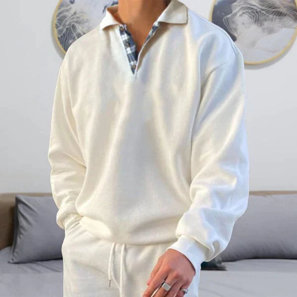 Polo Pullover | Loose Fit | Collared | Polo Sweatshirt | Men's Clothing-Chaps of London-White-M-Chaps of London