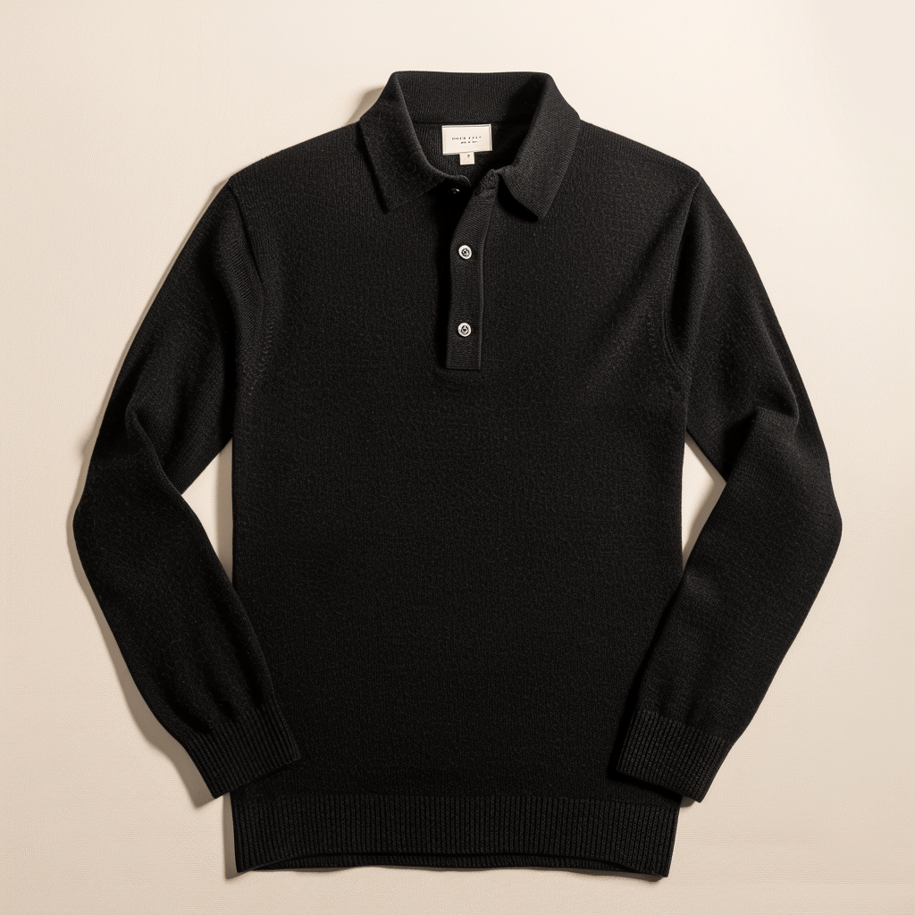 Polo Shirt | Collared | Long Sleeve | Polo Jumper | Men's Sweater-Men Sweaters-Chaps Herrenmode-Black-XS-Chaps of London