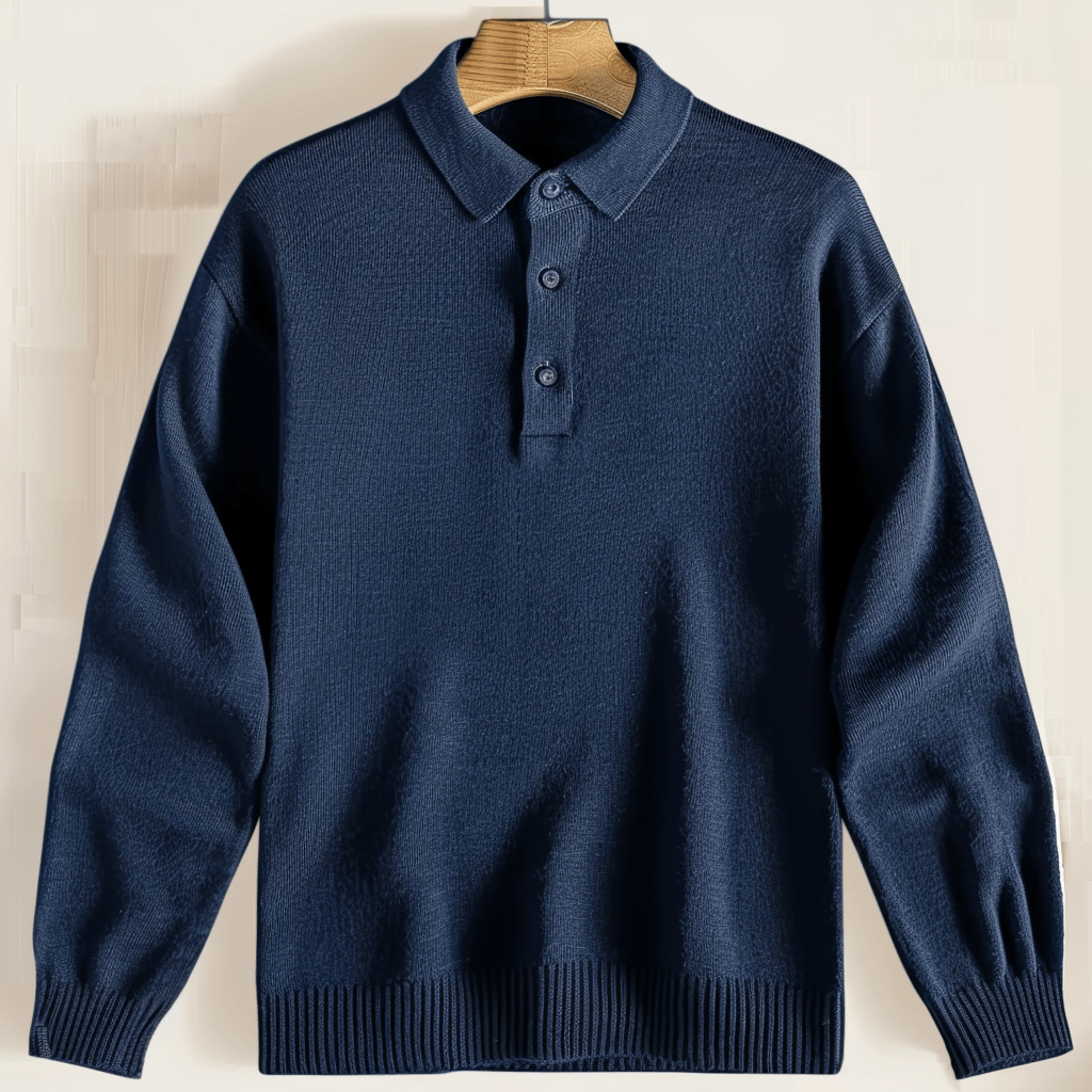Polo Shirt | Collared | Long Sleeve | Polo Jumper | Men's Sweater-Men Sweaters-Chaps Herrenmode-Navy Blue-XS-Chaps of London