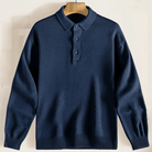 Polo Shirt | Collared | Long Sleeve | Polo Jumper | Men's Sweater-Men Sweaters-Chaps Herrenmode-Navy Blue-XS-Chaps of London