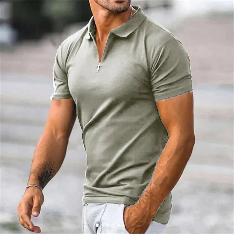 Polo Shirt - Collared - Quarter Zip - Polo T-Shirt - Men's Clothing-Chaps of London-Light Grey-S-Chaps of London