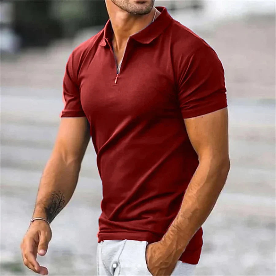 Polo Shirt - Collared - Quarter Zip - Polo T-Shirt - Men's Clothing-Chaps of London-Red-S-Chaps of London