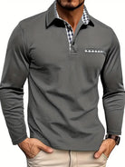 Polo Shirt | Collared | Regular Fit | Long Sleeve Polo Shirts | Men's Clothing-Men's Long-Sleeve Polo Shirt-Chaps of London-Gray-S-Chaps of London