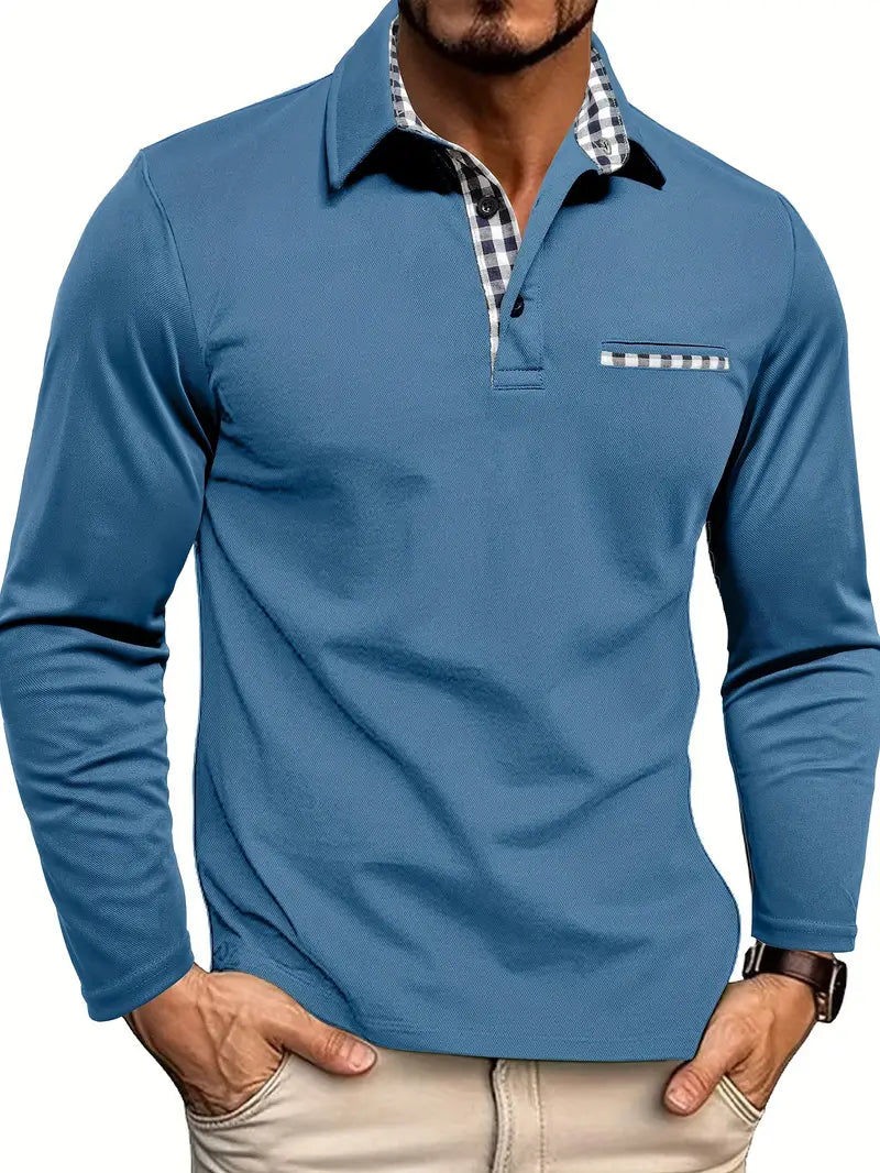 Polo Shirt | Collared | Regular Fit | Long Sleeve Polo Shirts | Men's Clothing-Men's Long-Sleeve Polo Shirt-Chaps of London-Light Blue-S-Chaps of London
