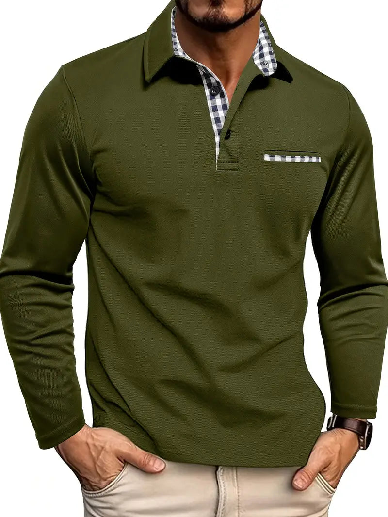 Polo Shirt | Collared | Regular Fit | Long Sleeve Polo Shirts | Men's Clothing-Men's Long-Sleeve Polo Shirt-Chaps of London-Olive Green-S-Chaps of London