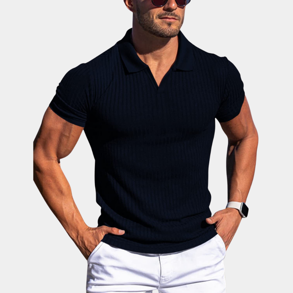 Polo Shirt | Collared | Ribbed | Polo T-Shirt | Men's Clothing-Chaps of London-Black-S-Chaps of London