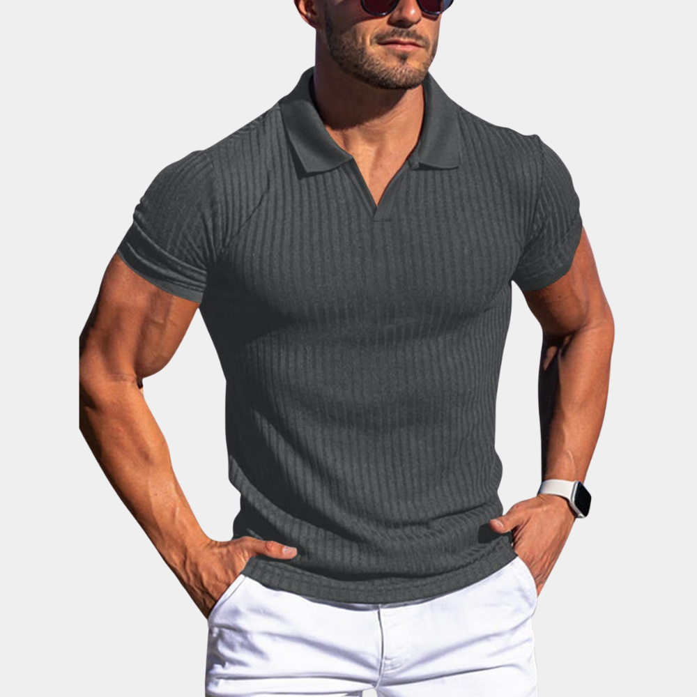 Polo Shirt | Collared | Ribbed | Polo T-Shirt | Men's Clothing-Chaps of London-Dark Gray-S-Chaps of London