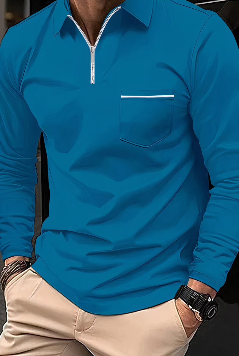 Polo Shirt - Long Sleeves - Chest Pocket - Semi-closed Shirt - Men's Shirt-T-shirts_M-Chaps of London-Chaps of London